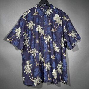 Harbor Bay Tropical Design Blue With Palm Trees Short Sleeve Shirt‎ Size 2XL